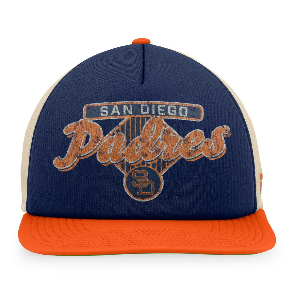 San Diego Padres Cooperstown Collection Talley Foam Trucker Snapback Hat - Navy/Orange