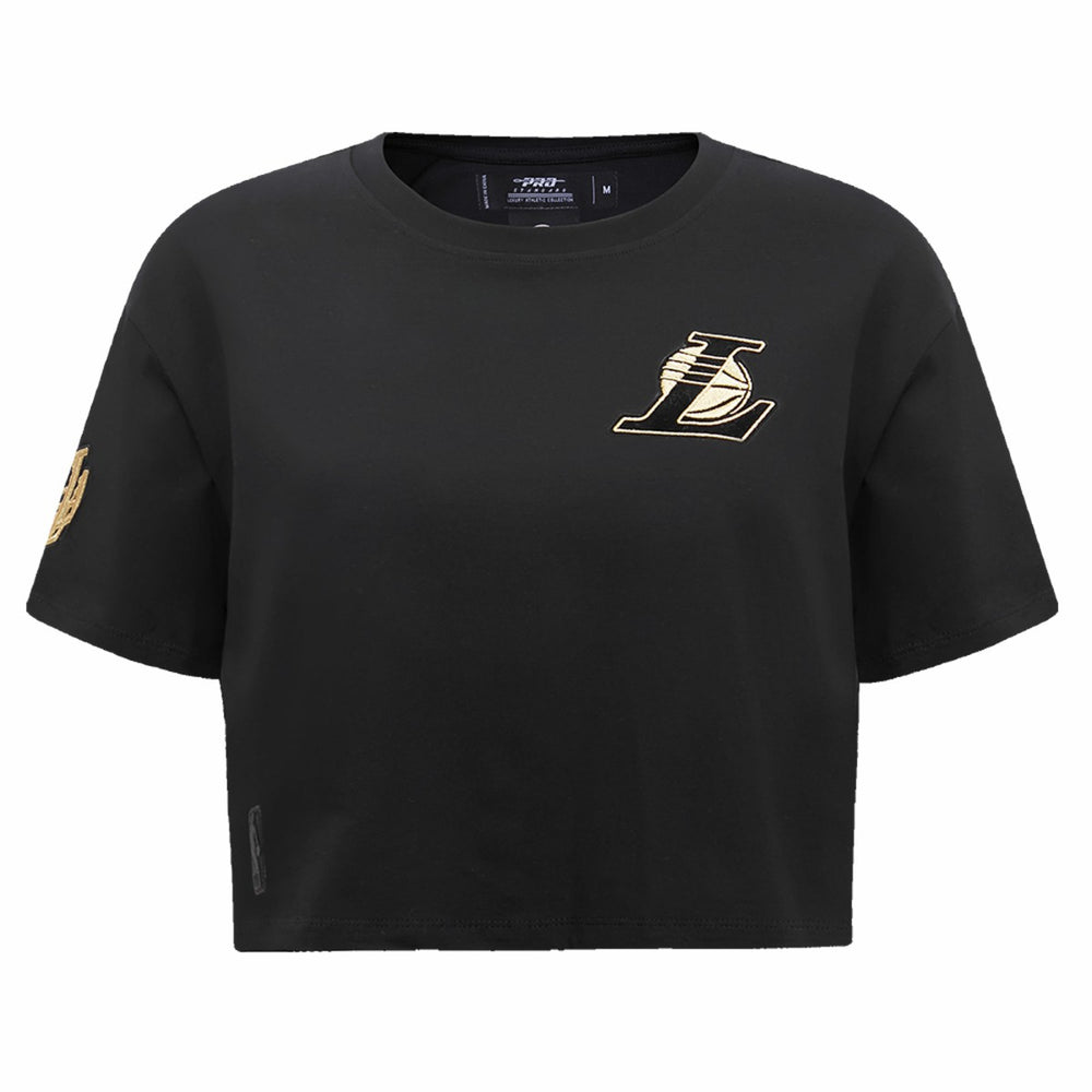 Los Angeles Lakers Pro Standard Women's Holiday Glam Boxy T-Shirt - Black on sale