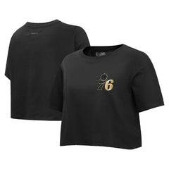 Philadelphia 76ers Pro Standard Women's Holiday Glam Boxy T-Shirt - Black cheap