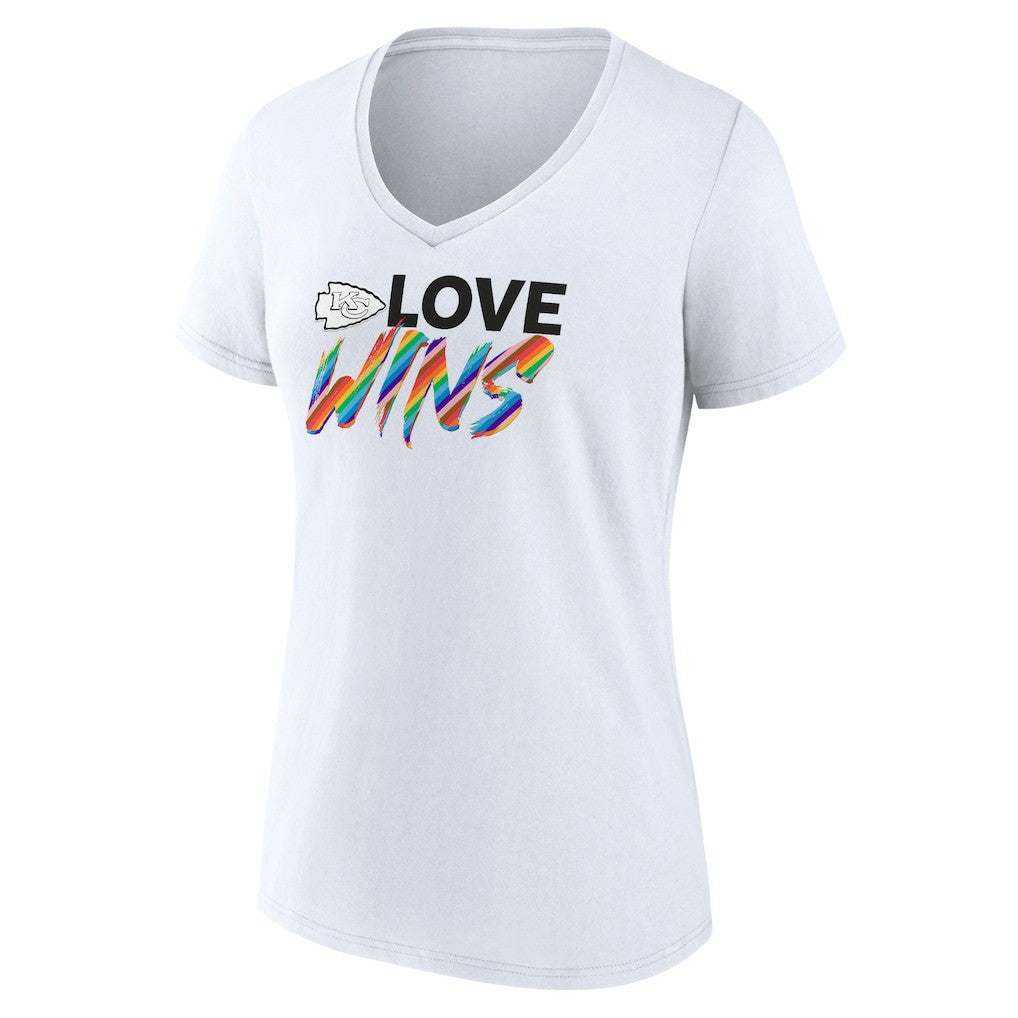 Kansas City Chiefs Women's Love Wins V-Neck T-Shirt - White on sale