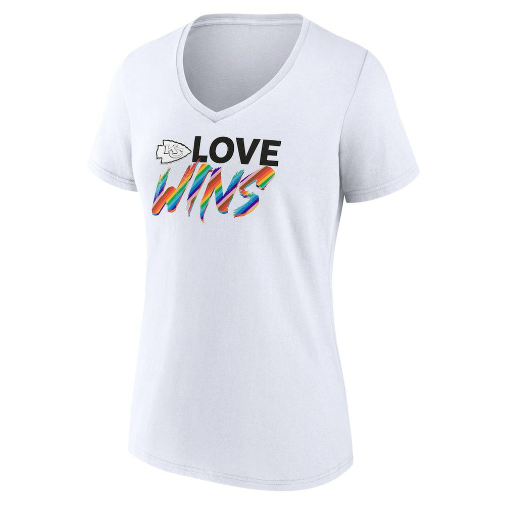 Kansas City Chiefs Women's Love Wins V-Neck T-Shirt - White on sale