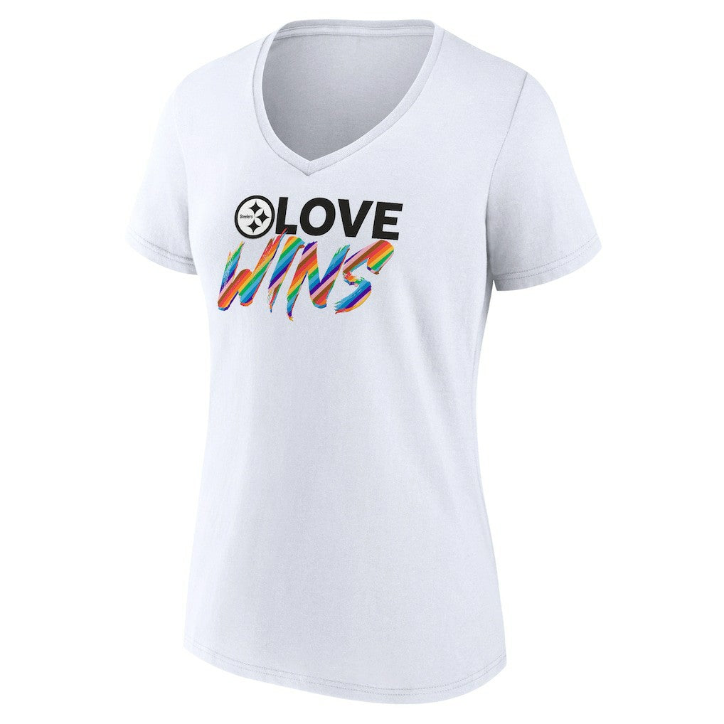 Pittsburgh Steelers Women's Love Wins V-Neck T-Shirt - White cheap