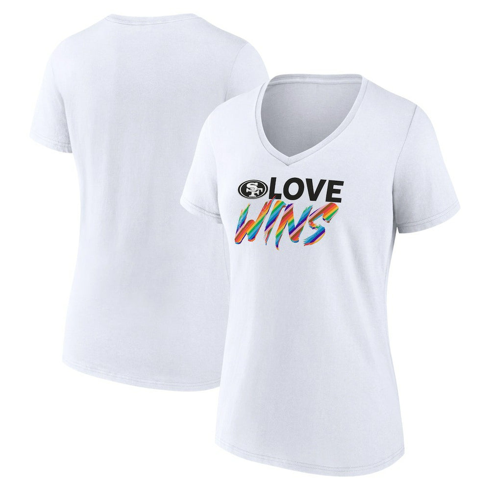 San Francisco 49ers Women's Love Wins V-Neck T-Shirt - White for sale
