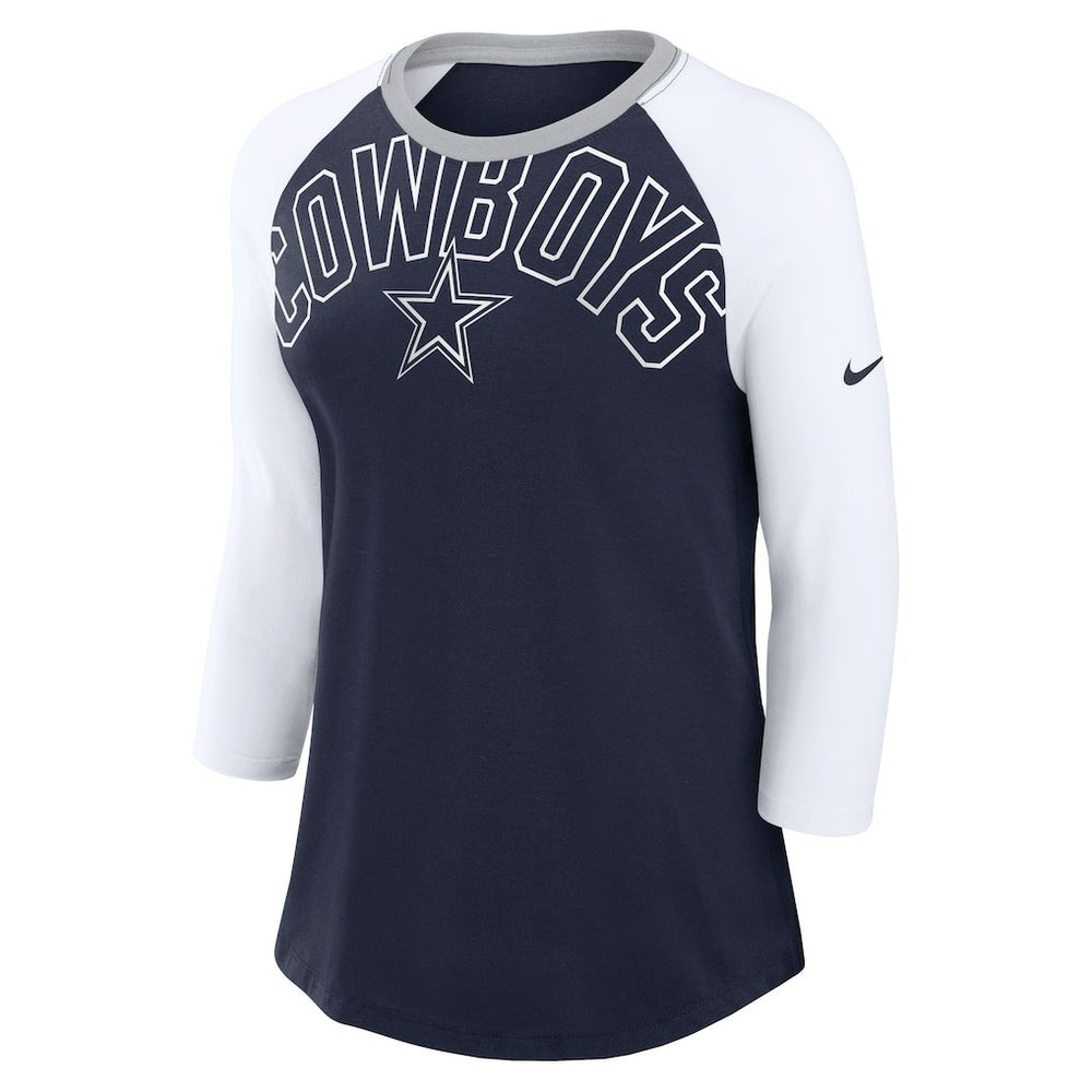 Dallas Cowboys Women's Knockout Arch Raglan Tri-Blend 3/4-Sleeve T-Shirt - Navy/White | Nike sale