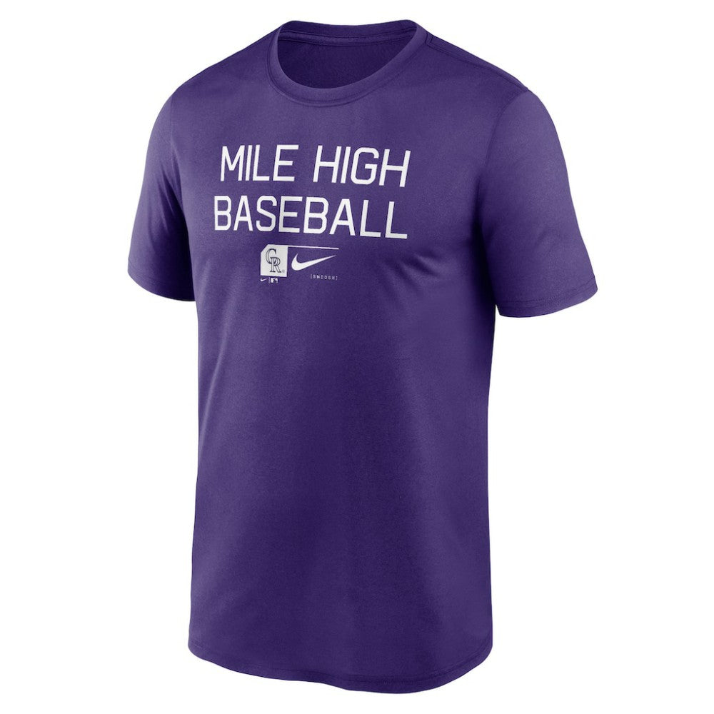 Colorado Rockies Baseball Phrase Legend Performance T-Shirt - Purple | Nike