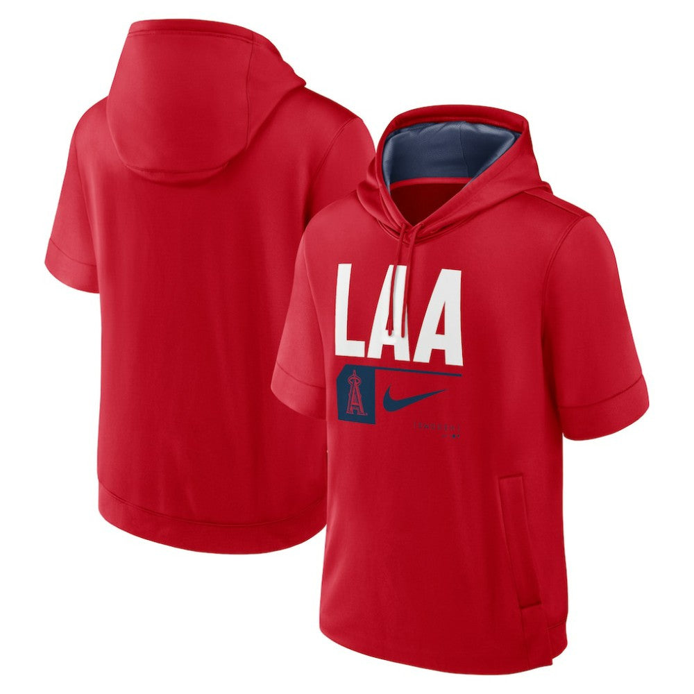 Los Angeles Angels Tri Code Lockup Short Sleeve Pullover Hoodie - Red | Nike