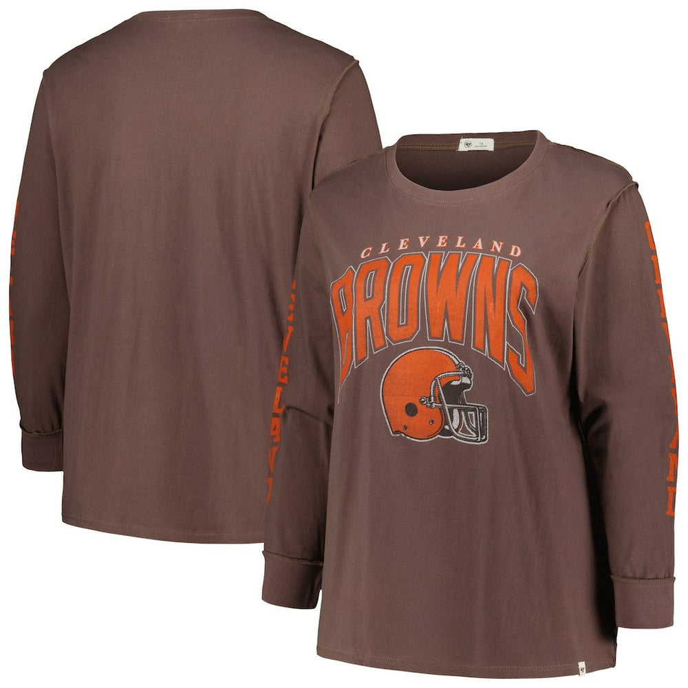 Cleveland Browns '47 Women's Plus Size Honey Cat SOA Long Sleeve T-Shirt - Brown on sale