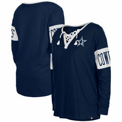 Dallas Cowboys New Era Women's Lace-Up Notch Neck Long Sleeve T-Shirt - Navy cheap
