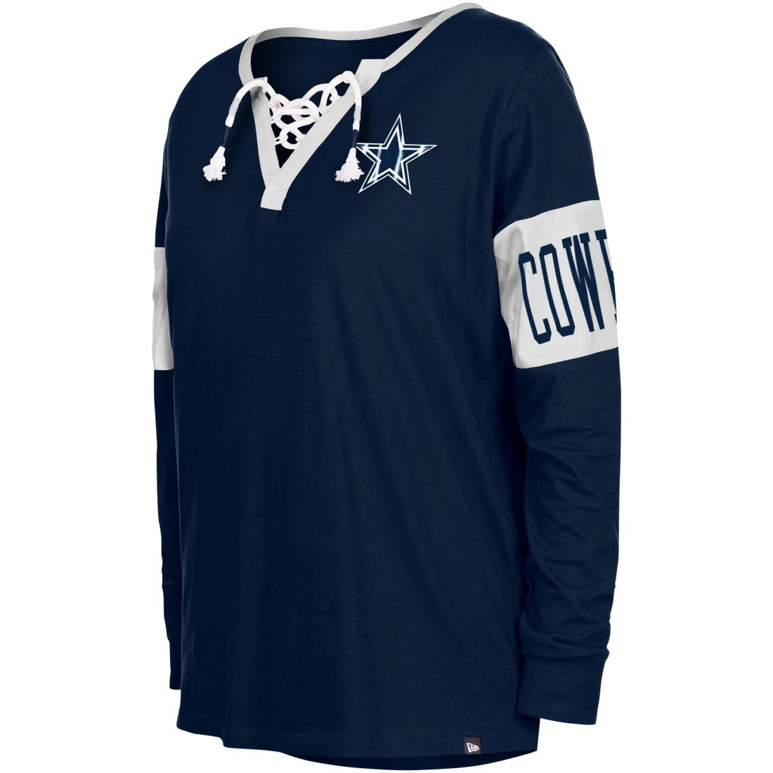 Dallas Cowboys New Era Women's Lace-Up Notch Neck Long Sleeve T-Shirt - Navy cheap