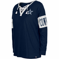 Dallas Cowboys New Era Women's Lace-Up Notch Neck Long Sleeve T-Shirt - Navy cheap