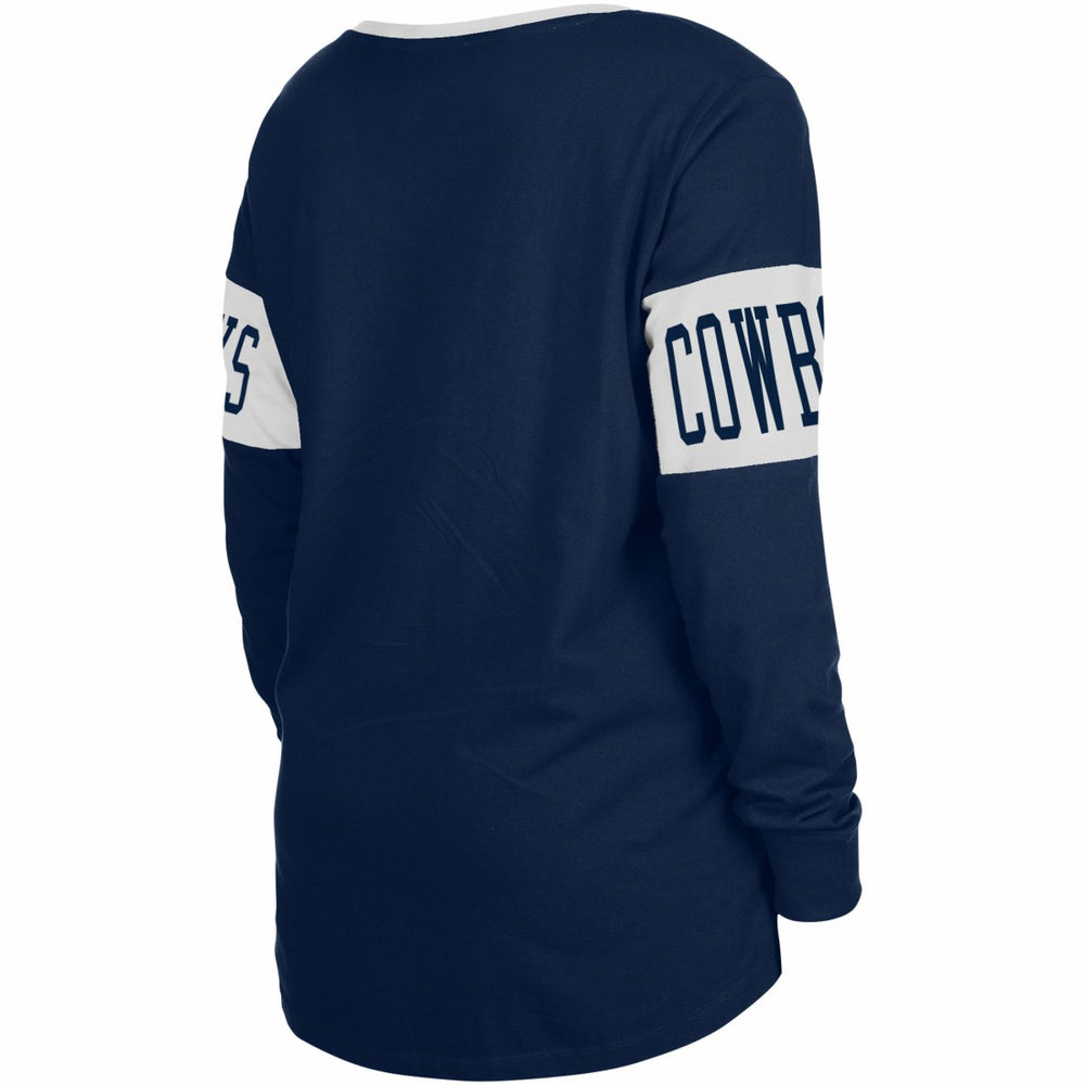 Dallas Cowboys New Era Women's Lace-Up Notch Neck Long Sleeve T-Shirt - Navy cheap
