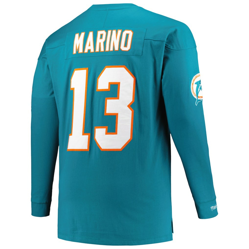 Dan Marino Miami Dolphins Big & Tall Cut & Sew Player Name & Number Long Sleeve T-Shirt - Aqua outlet