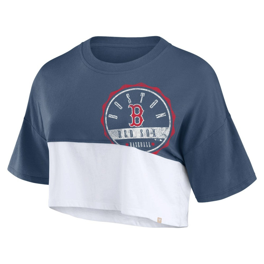 Boston Red Sox Women's Color Split Boxy Cropped T-Shirt - Navy/White