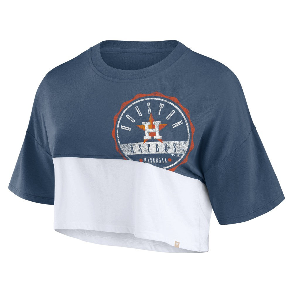Houston Astros Women's Color Split Boxy Cropped T-Shirt - Navy/White