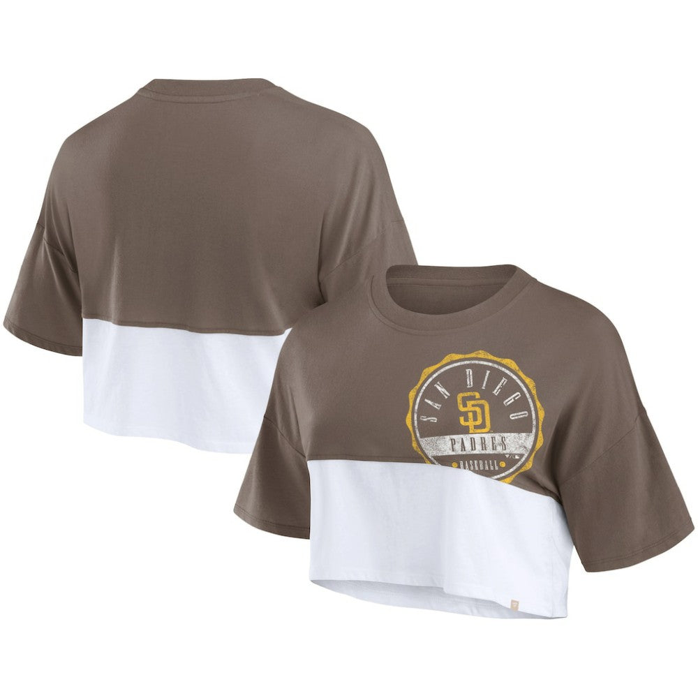 San Diego Padres Women's Color Split Boxy Cropped T-Shirt - Brown/White