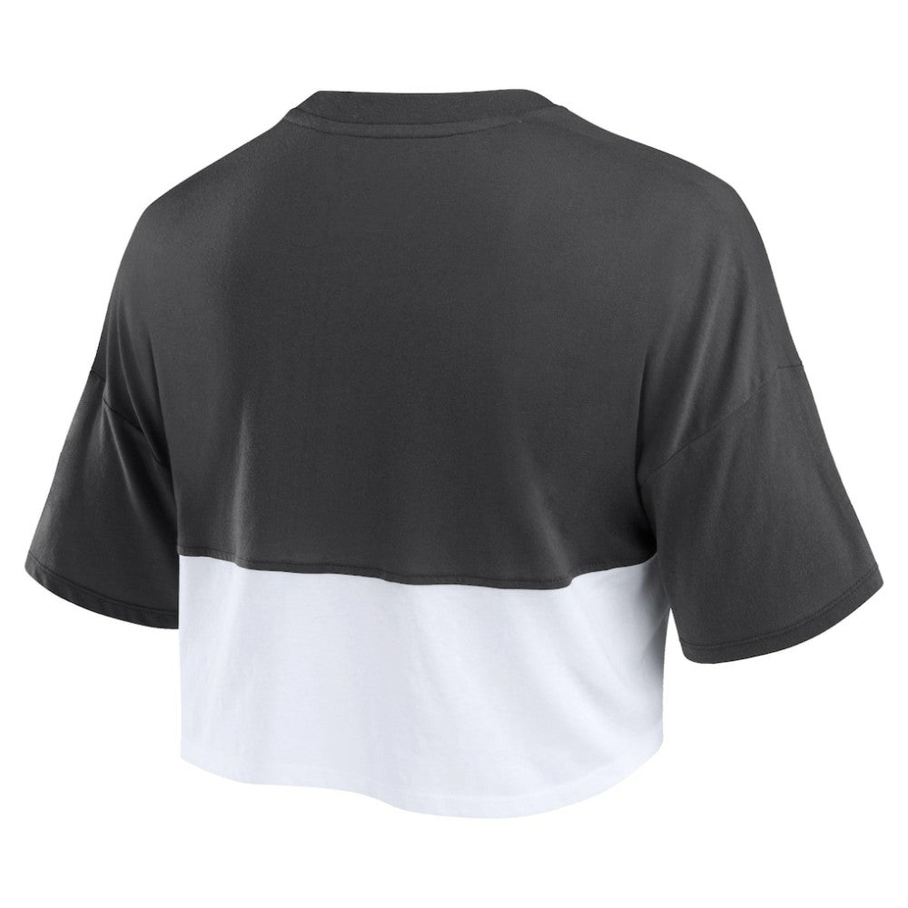 San Francisco Giants Women's Color Split Boxy Cropped T-Shirt - Heather Black/White