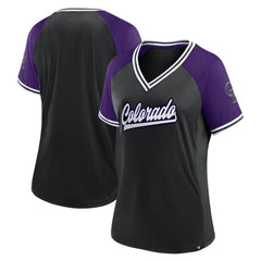 Colorado Rockies Women's Glitz & Glam League Diva Raglan V-Neck T-Shirt - Black