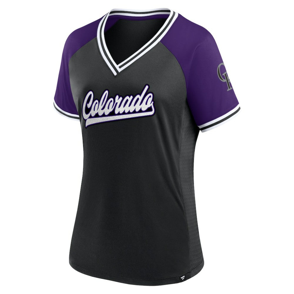 Colorado Rockies Women's Glitz & Glam League Diva Raglan V-Neck T-Shirt - Black