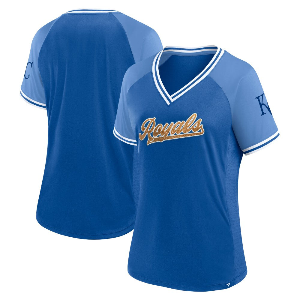 Kansas City Royals Women's Glitz & Glam League Diva Raglan V-Neck T-Shirt - Royal
