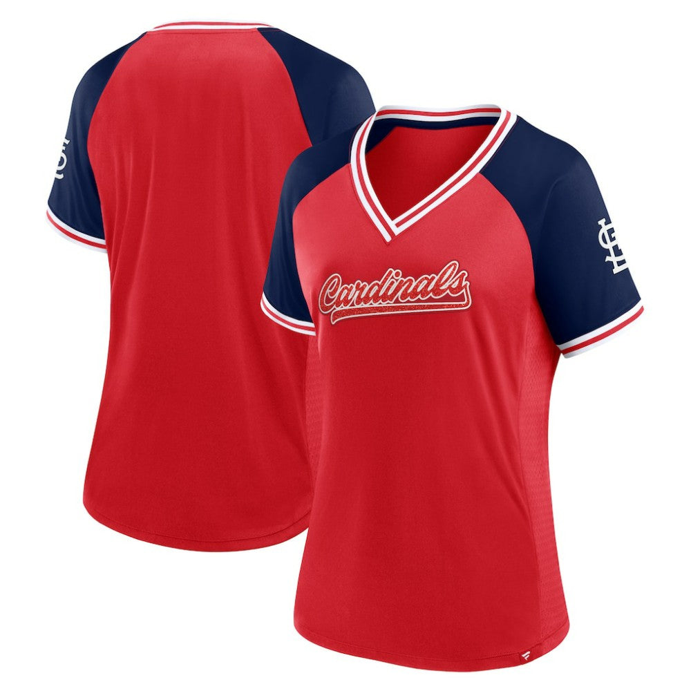 St. Louis Cardinals Women's Glitz & Glam League Diva Raglan V-Neck T-Shirt - Red