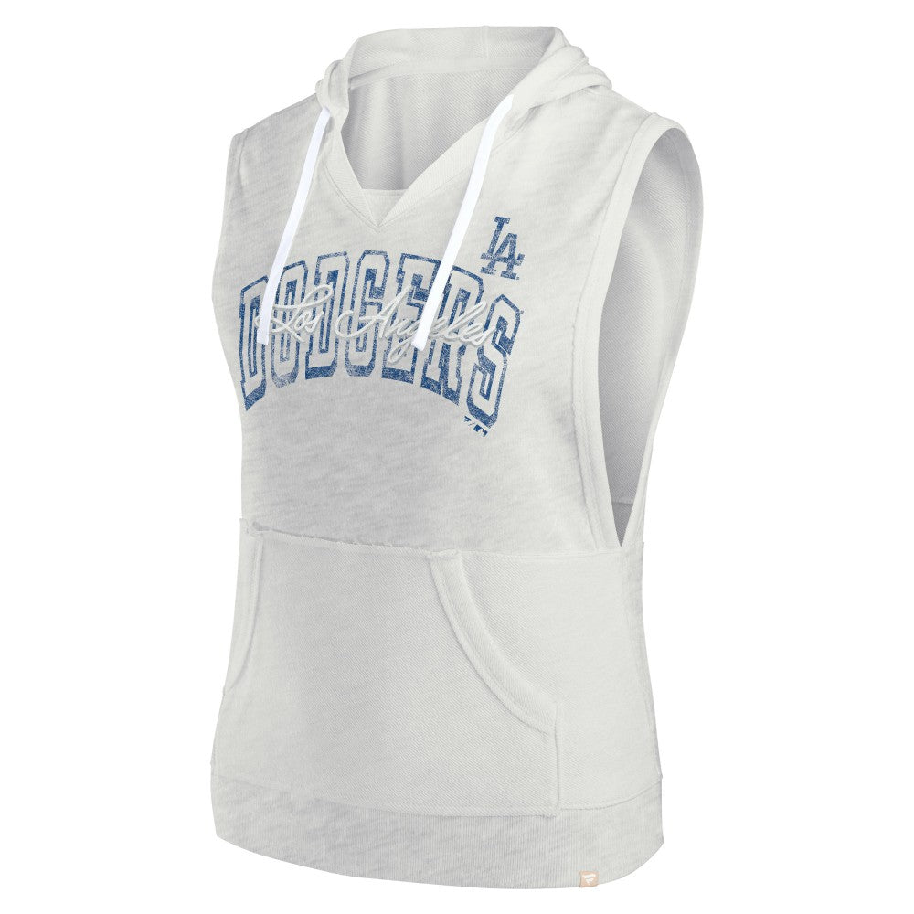 Los Angeles Dodgers Women's Lounge Script Sleeveless Pullover Hoodie - Ash