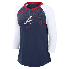 Atlanta Braves Women's Knockout Arch 3/4-Sleeve Raglan Tri-Blend T-Shirt - Navy/White | Nike