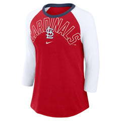 St. Louis Cardinals Women's Knockout Arch 3/4-Sleeve Raglan Tri-Blend T-Shirt - Red/White | Nike