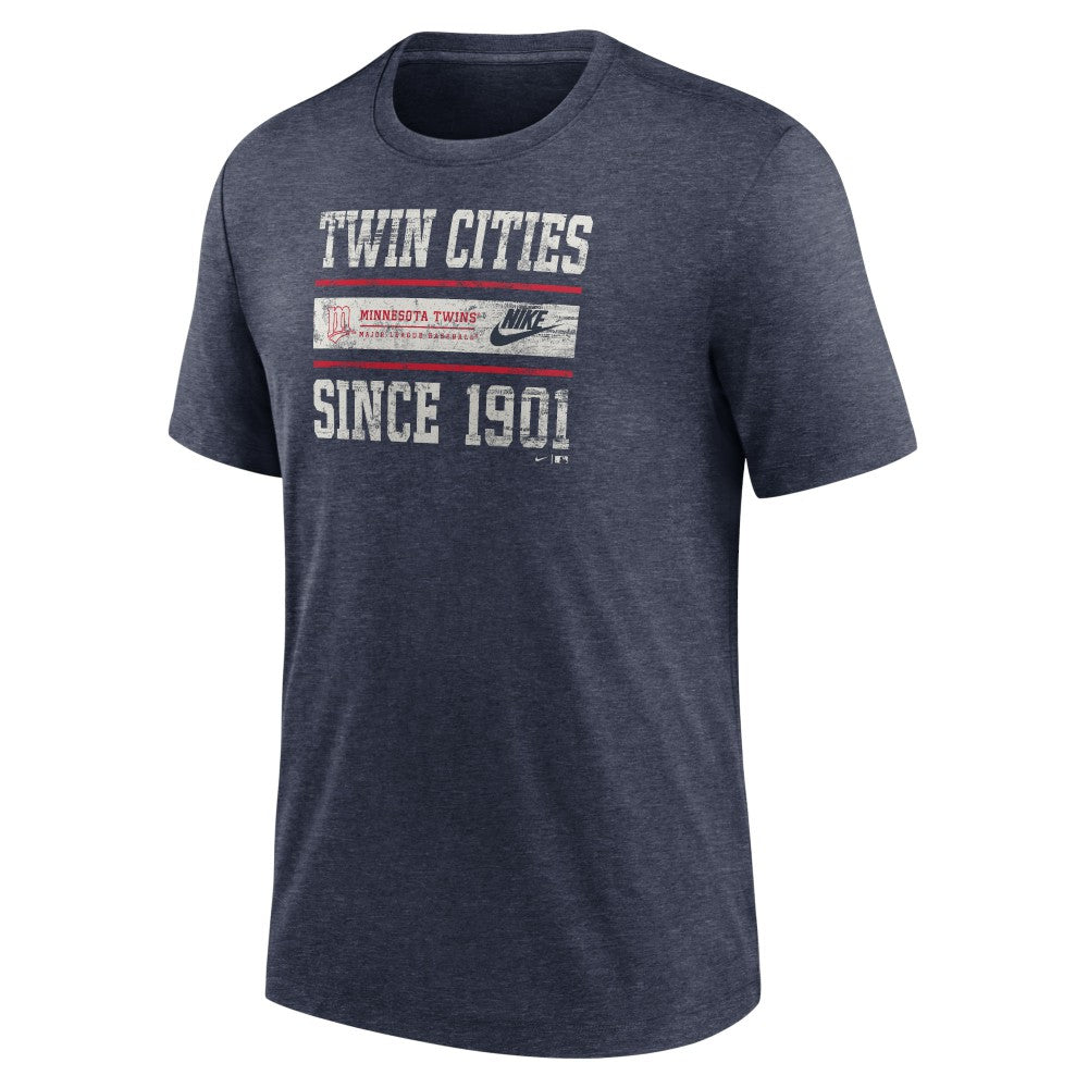 Minnesota Twins Cooperstown Collection Local Stack Tri-Blend T-Shirt - Heather Navy | Nike