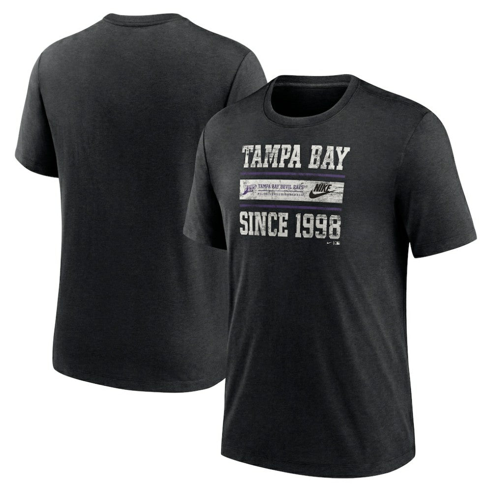 Tampa Bay Rays Cooperstown Collection Local Stack Tri-Blend T-Shirt - Heather Black | Nike