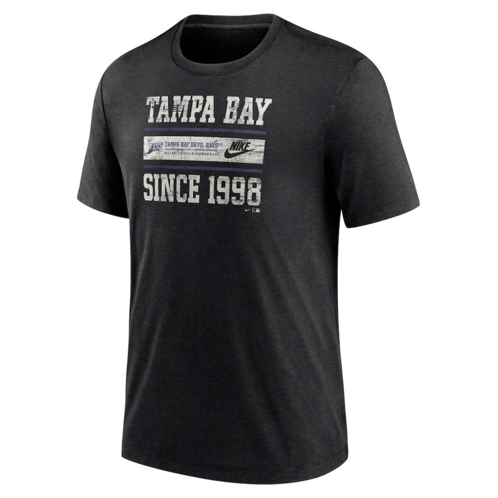 Tampa Bay Rays Cooperstown Collection Local Stack Tri-Blend T-Shirt - Heather Black | Nike