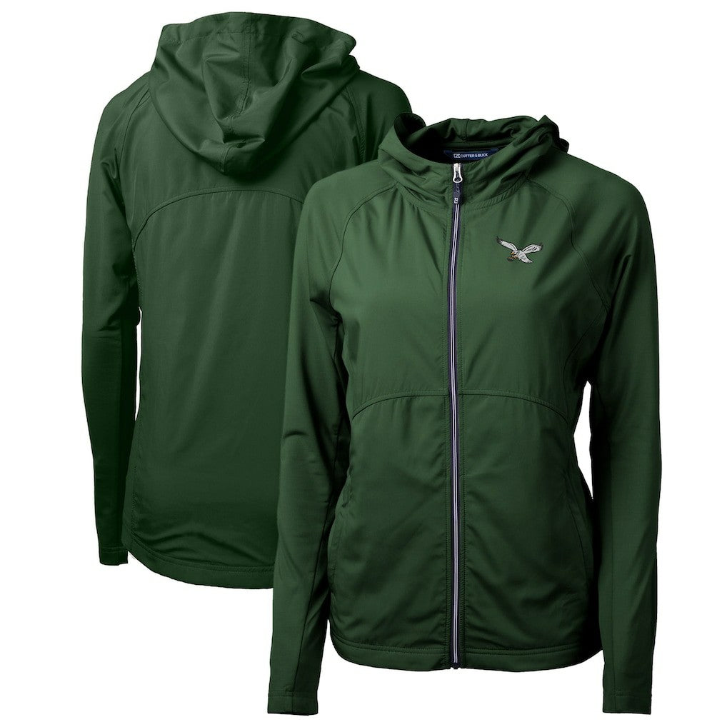 Philadelphia Eagles Cutter & Buck Women's Gridiron Classics Logo Adapt Eco Knit Hybrid Recycled Full-Zip Hoodie - Hunter Green sale