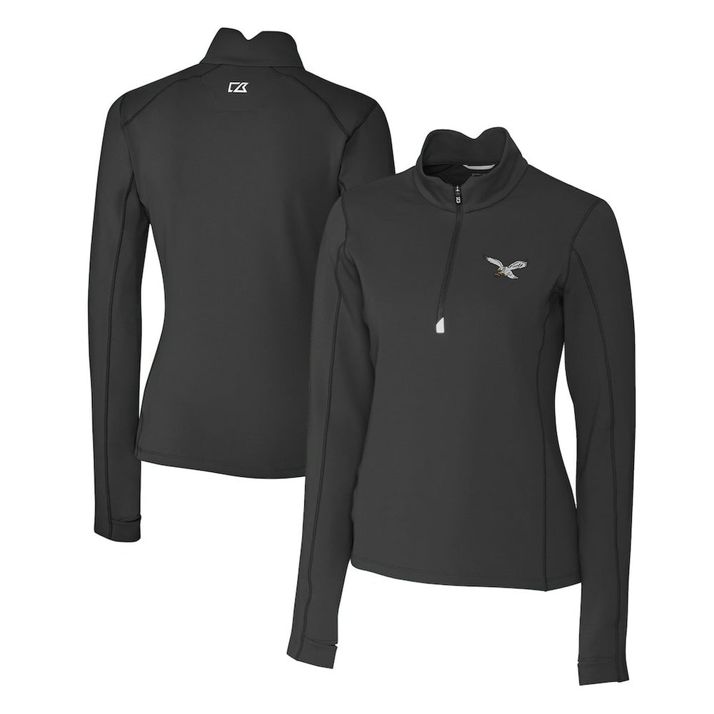 Philadelphia Eagles Cutter & Buck Women's Gridiron Classics Logo DryTec Traverse Stretch Quarter-Zip Pullover Top - Black discount