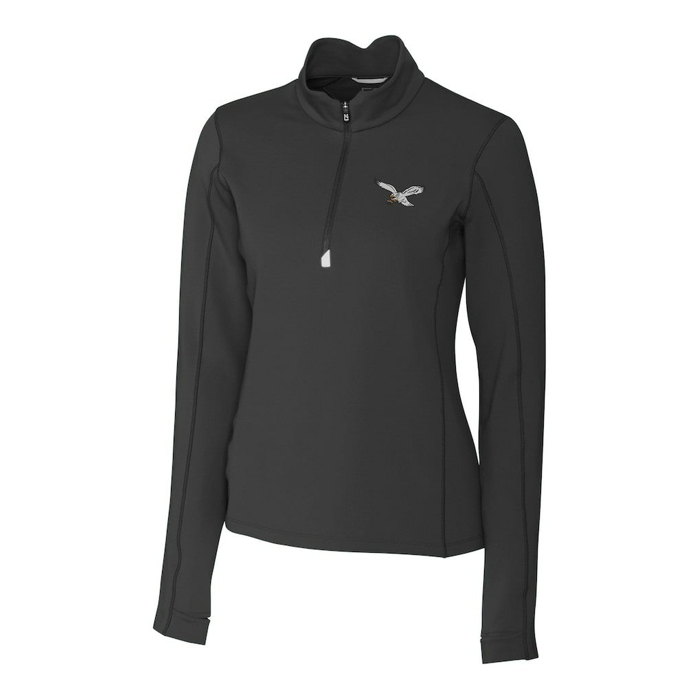 Philadelphia Eagles Cutter & Buck Women's Gridiron Classics Logo DryTec Traverse Stretch Quarter-Zip Pullover Top - Black discount