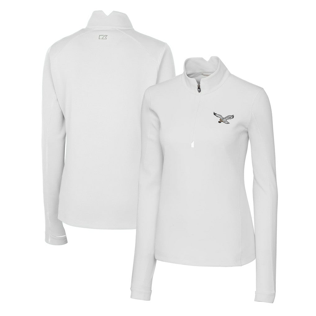 Philadelphia Eagles Cutter & Buck Women's Gridiron Classics Logo DryTec Traverse Stretch Quarter-Zip Pullover Top - White on sale