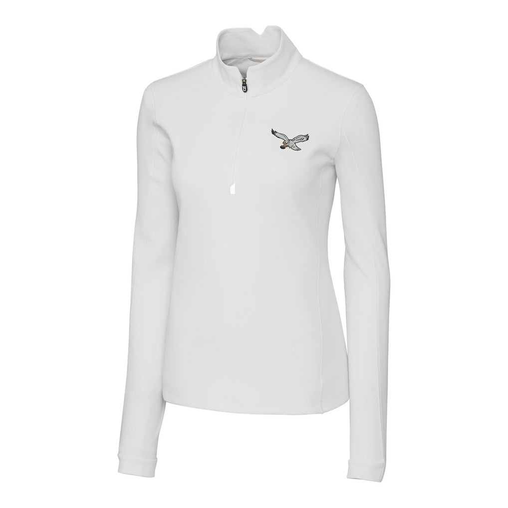 Philadelphia Eagles Cutter & Buck Women's Gridiron Classics Logo DryTec Traverse Stretch Quarter-Zip Pullover Top - White on sale