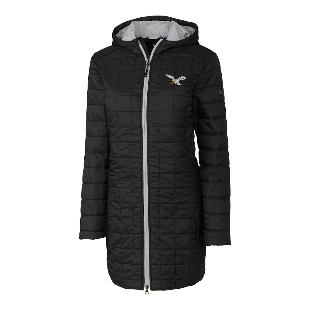 Philadelphia Eagles Cutter & Buck Women's Gridiron Classics Logo Rainier Primaloft Eco Insulated Hooded Long Coat - Black outlet