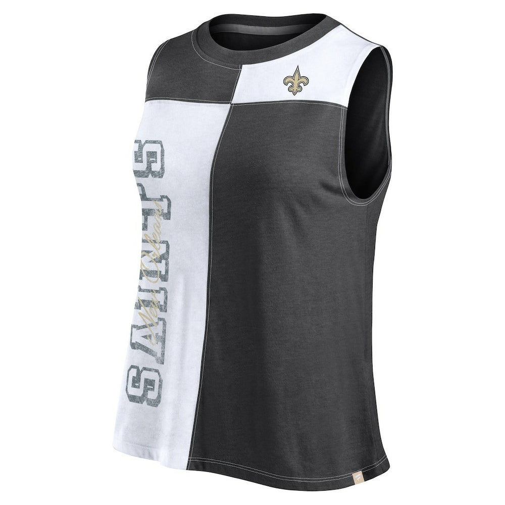 New Orleans Saints FanaticsWomen's Script Color Block Tank Top - Black/White sale