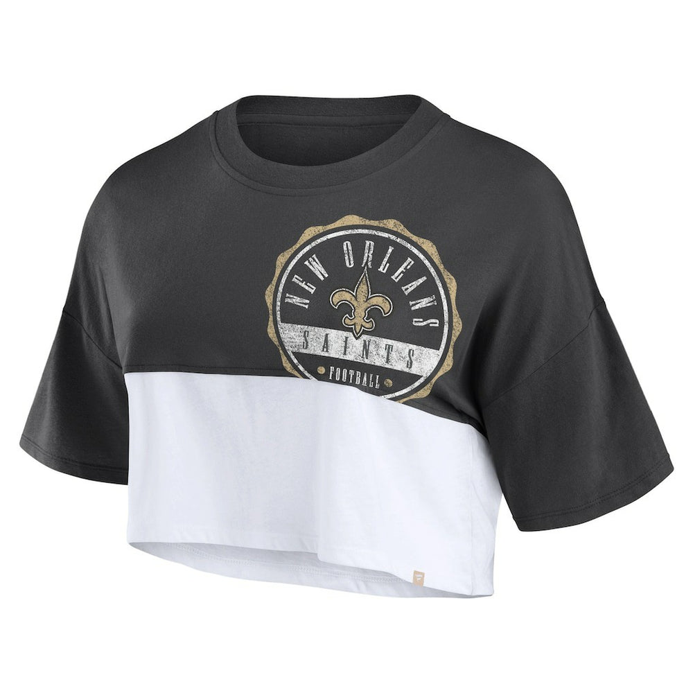 New Orleans Saints Women's Boxy Color Split Cropped T-Shirt - Black/White on sale