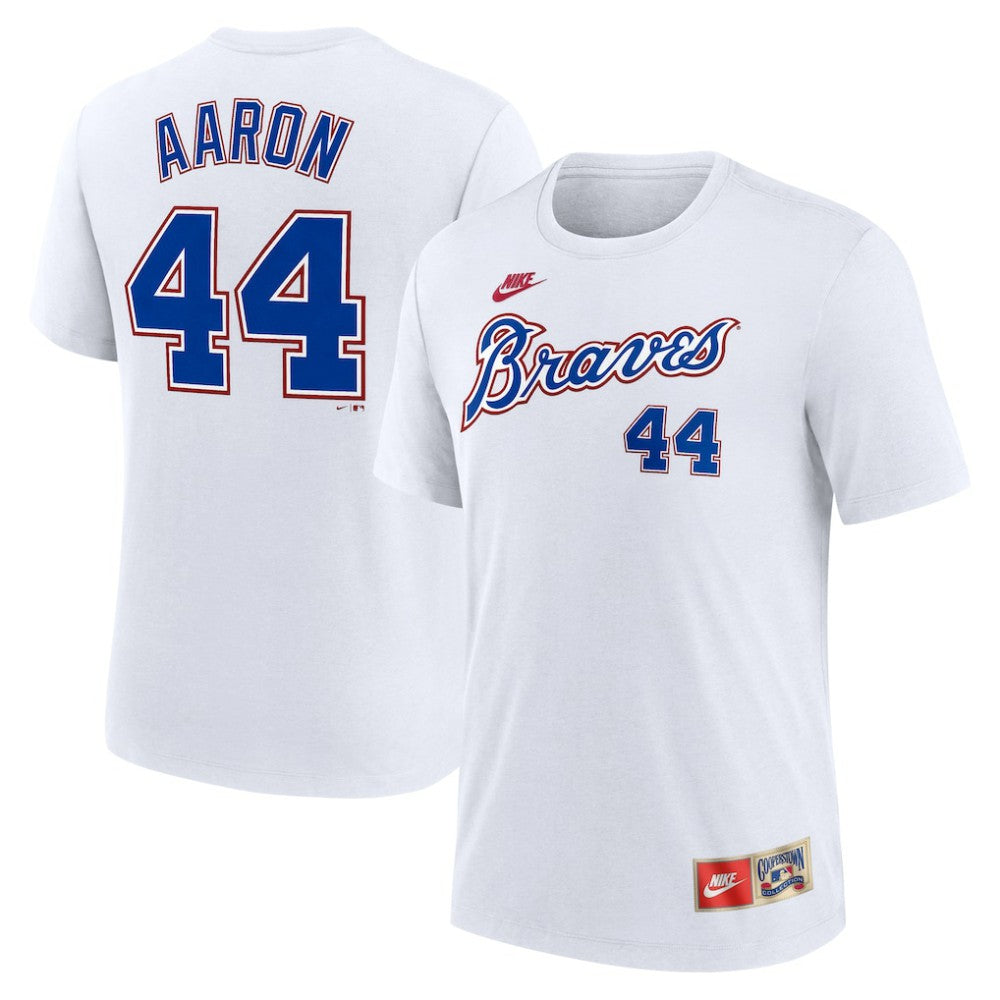 Hank Aaron Atlanta Braves Cooperstown Collection Tri-Blend Name & Number T-Shirt - White | Nike