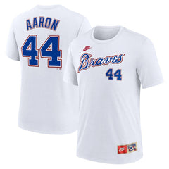 Hank Aaron Atlanta Braves Cooperstown Collection Tri-Blend Name & Number T-Shirt - White | Nike