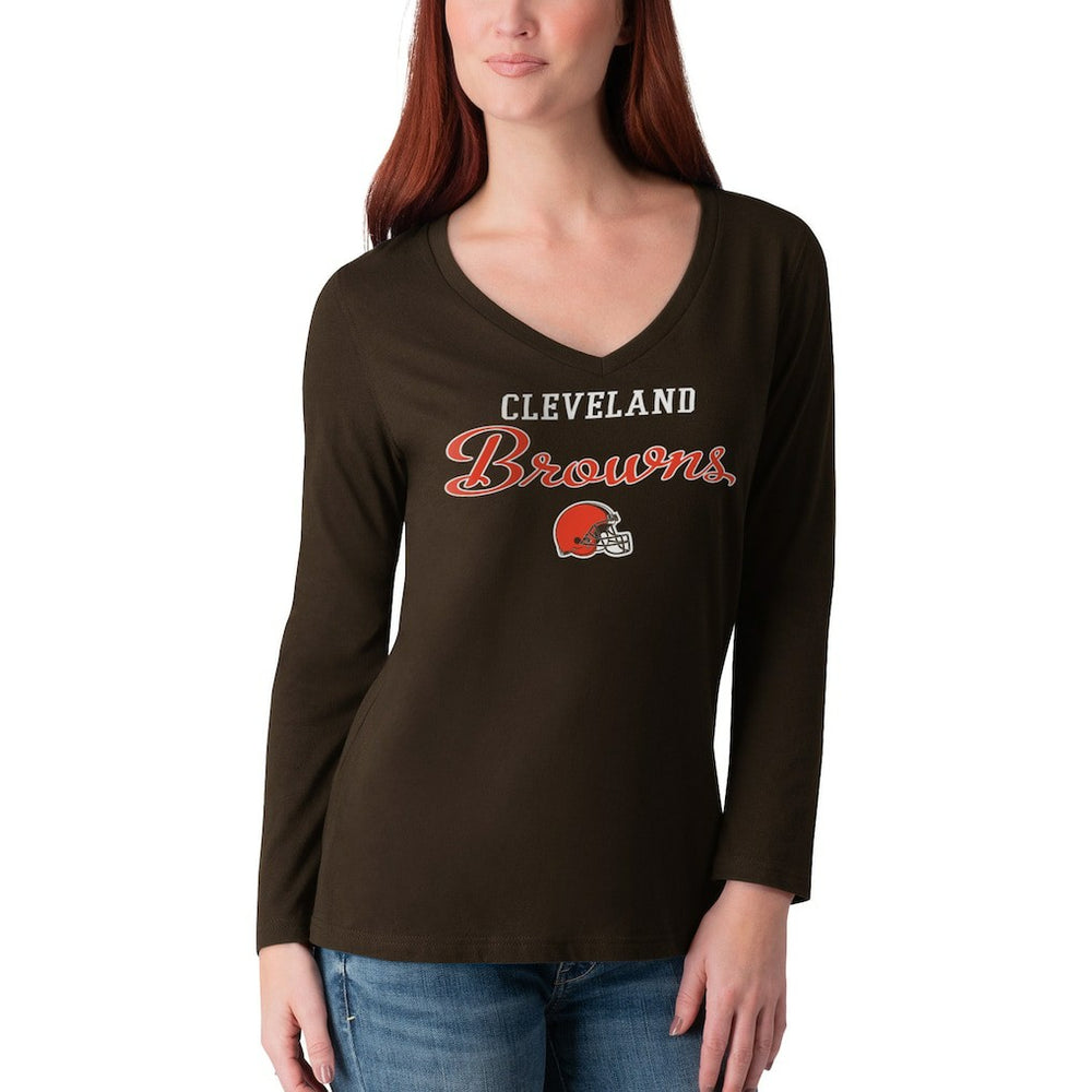 Cleveland Browns G-III 4Her by Carl Banks Women's Post Season Long Sleeve V-Neck T-Shirt - Brown cheap