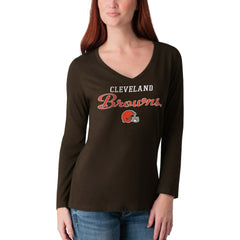 Cleveland Browns G-III 4Her by Carl Banks Women's Post Season Long Sleeve V-Neck T-Shirt - Brown cheap