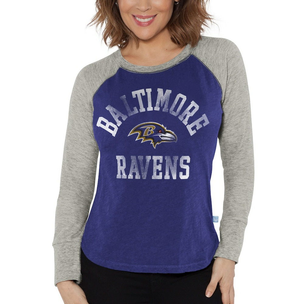 Baltimore Ravens G-III 4Her by Carl Banks Women's Waffle Knit Raglan Long Sleeve T-Shirt - Purple/Heather Gray for sale