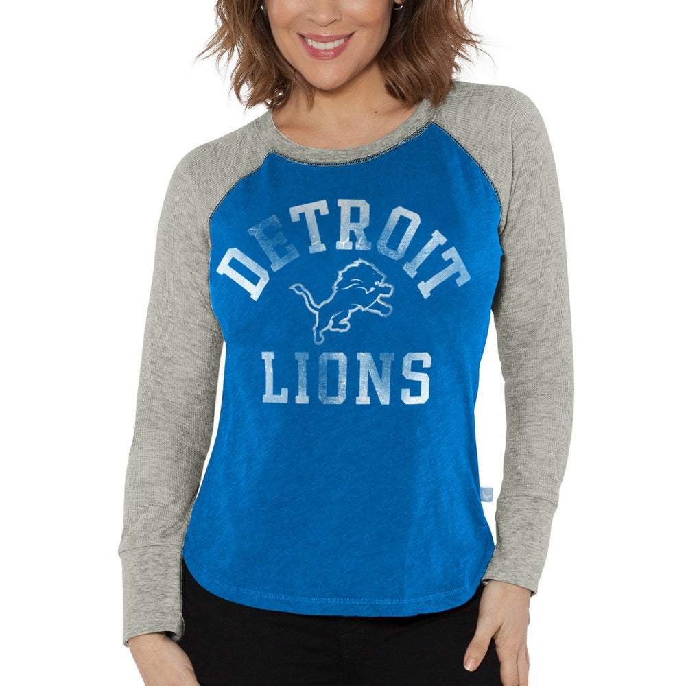 Detroit Lions G-III 4Her by Carl Banks Women's Waffle Knit Raglan Long Sleeve T-Shirt - Blue/Heather Gray outlet