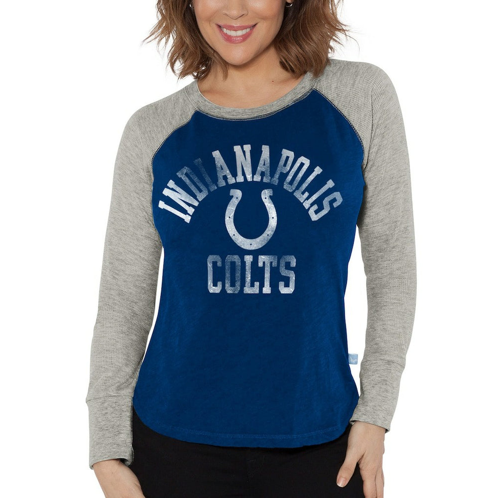 Indianapolis Colts G-III 4Her by Carl Banks Women's Waffle Knit Raglan Long Sleeve T-Shirt - Royal/Heather Gray on sale