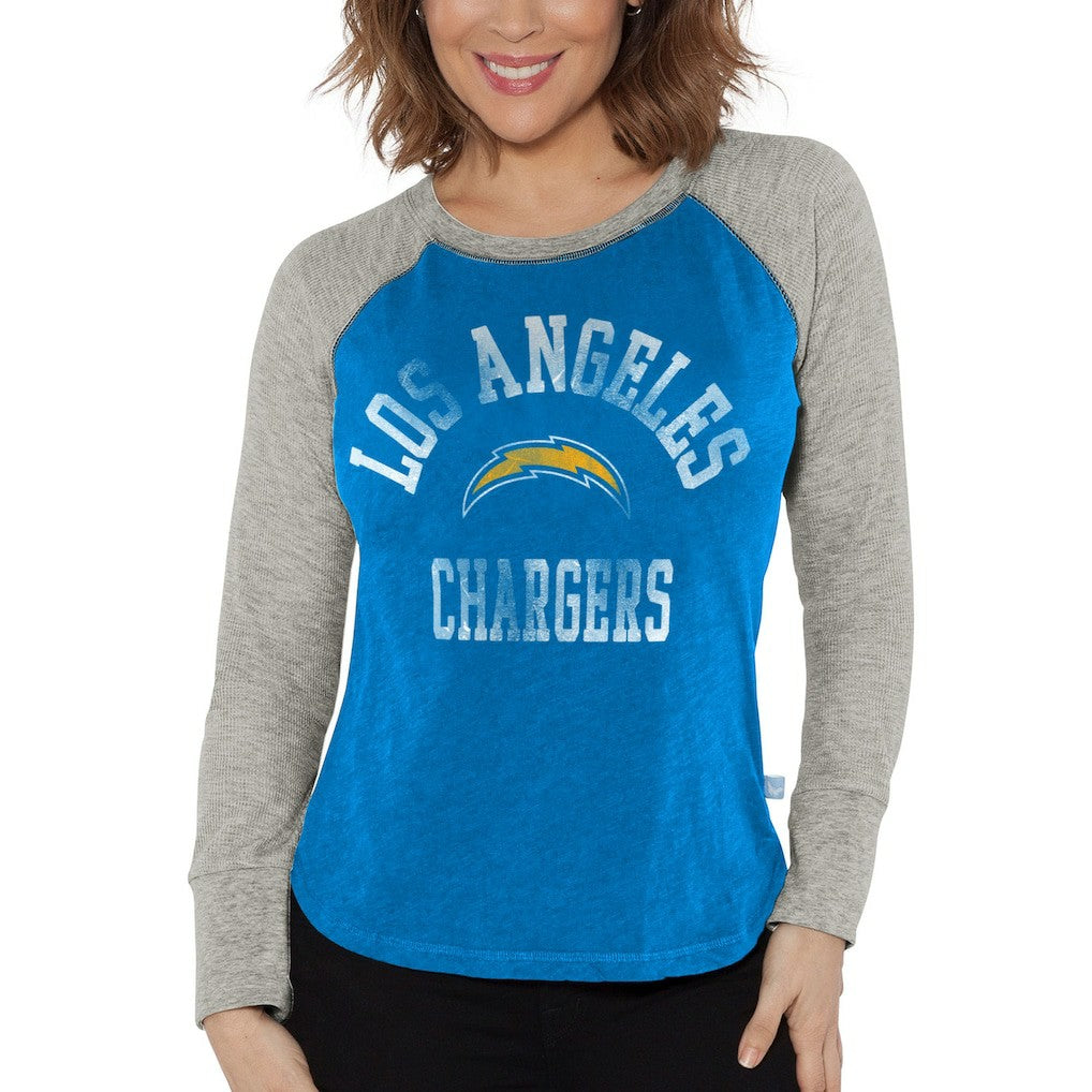 Los Angeles Chargers G-III 4Her by Carl Banks Women's Waffle Knit Raglan Long Sleeve T-Shirt - Powder Blue/Heather Gray outlet