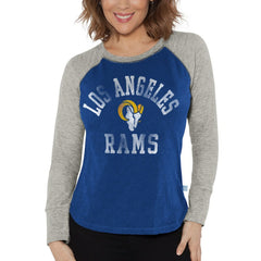Los Angeles Rams G-III 4Her by Carl Banks Women's Waffle Knit Raglan Long Sleeve T-Shirt - Royal/Heather Gray cheap