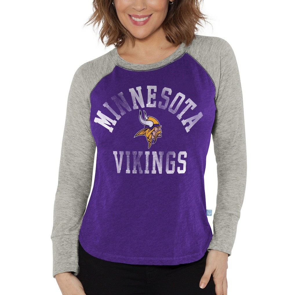 Minnesota Vikings G-III 4Her by Carl Banks Women's Waffle Knit Raglan Long Sleeve T-Shirt - Purple/Heather Gray outlet