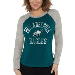 Philadelphia Eagles G-III 4Her by Carl Banks Women's Waffle Knit Raglan Long Sleeve T-Shirt - Midnight Green/Heather Gray discount