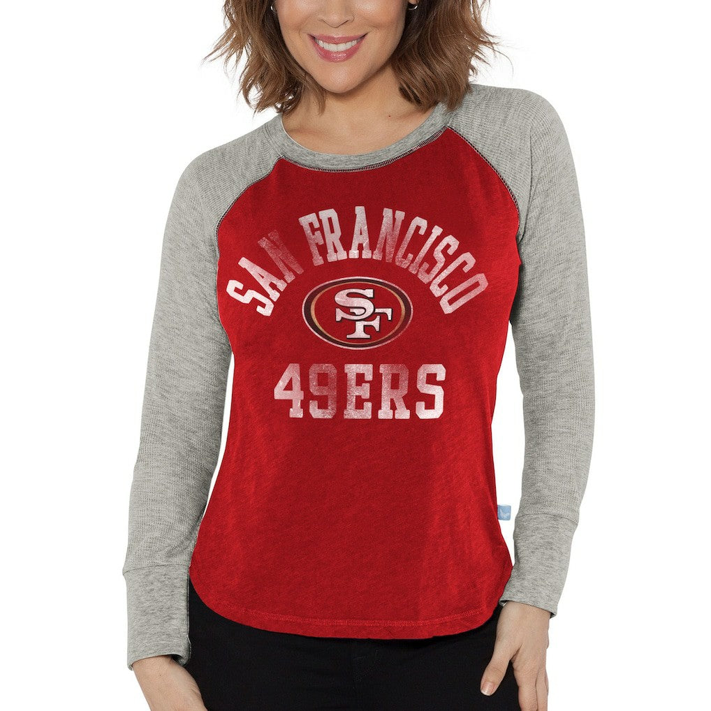 San Francisco 49ers G-III 4Her by Carl Banks Women's Waffle Knit Raglan Long Sleeve T-Shirt - Scarlet/Heather Gray discount